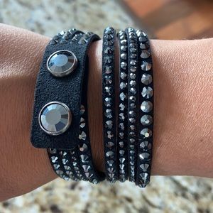 Black suede and crystal Swarovski wrap bracelet